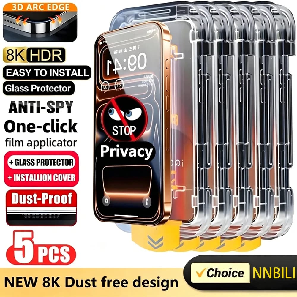 5 pcs oil coating protection screen privacy without dust for iPhone 17 Pro Max 15 13 11 12 14 16 Pro easy installation glass