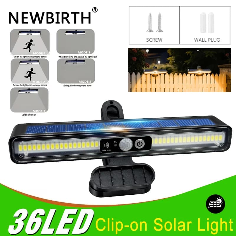 Luce Solare con Sensore di Movimento a 36 LED, Impermeabile IP65, Montaggio a Parete, Illuminazione di Sicurezza per Recinzioni e Patii, Alimentazione Solare Portatile