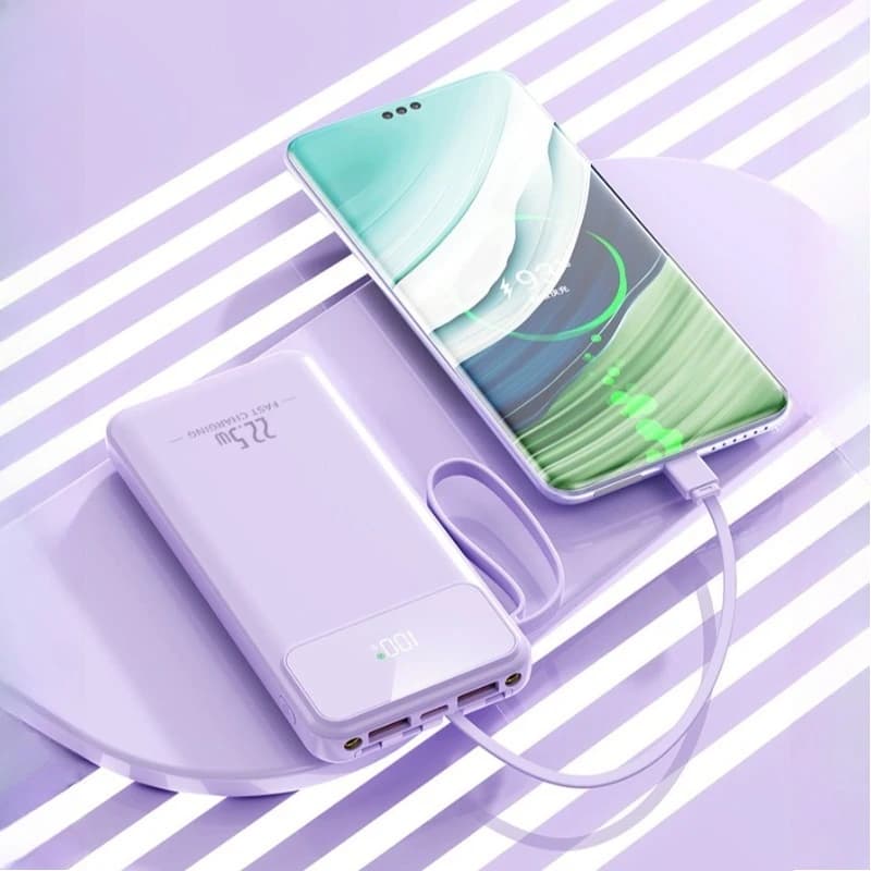 3C certified fast charging power bank with integrated cable Digital display Slim portable charger 10000 mAh 20000 mAh
