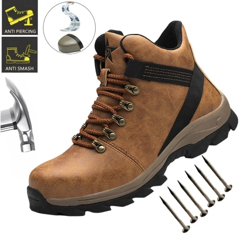 Scarpe antinfortunistiche impermeabili color borwn Stivali da lavoro con punta in acciaio da uomo Sentiero da trekking unisex Stivali con plateau Botas antiscivolo anti-sfondamento Hombre