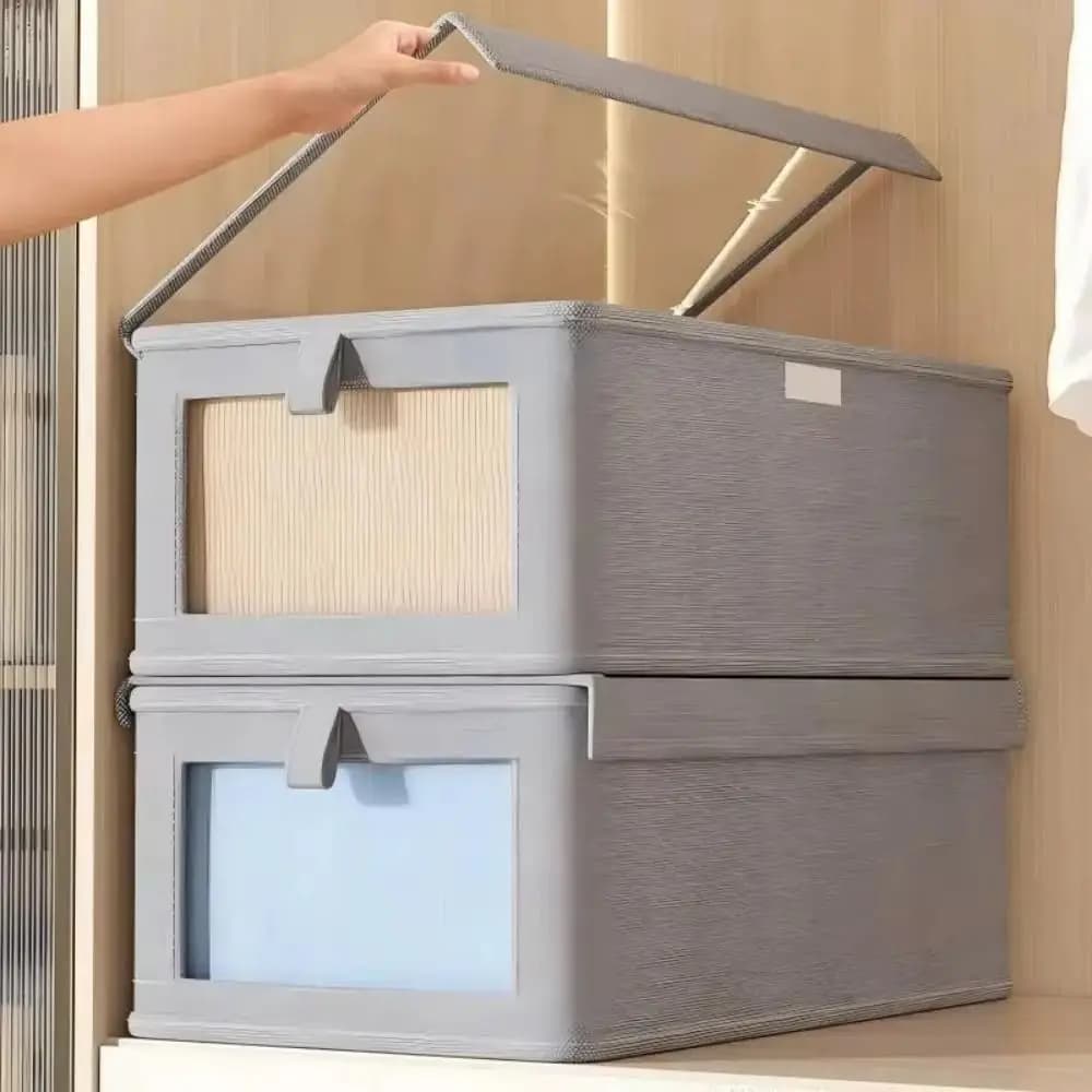Contenitore Salvaspazio Impilabile per Vestiti con Cerniera e Coperchio, Organizer Armadio con Finestra Trasparente, Organizer Durevole a Cassetto, Articoli per la Casa