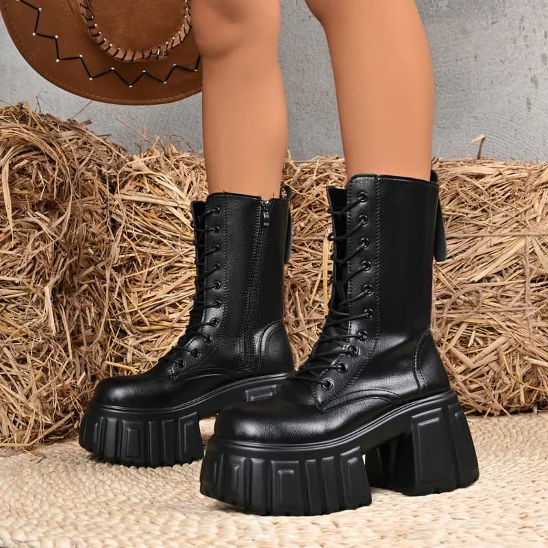 women's ultra-high heel platform mid-calf boots, autumn and winter height-increasing short boots, chunky heel, cosplay boots