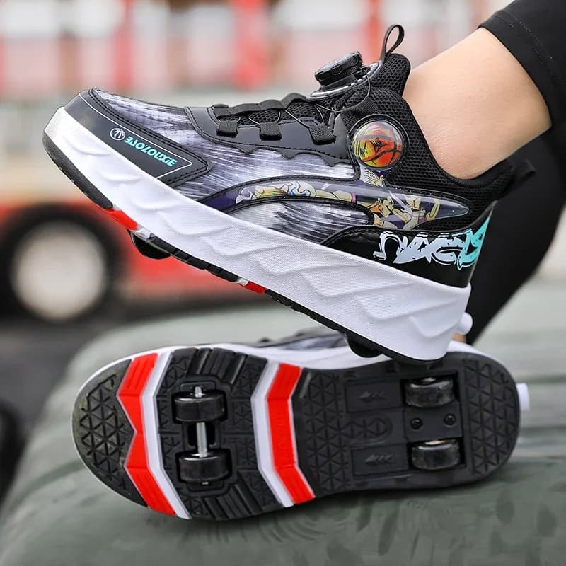 Scarpe da pattinaggio per bambini Scarpe da pattinaggio casual da esterno Parkour staccabili con 4 ruote Scarpe da pattinaggio per deformazione per bambini alla moda per ragazzi e ragazze