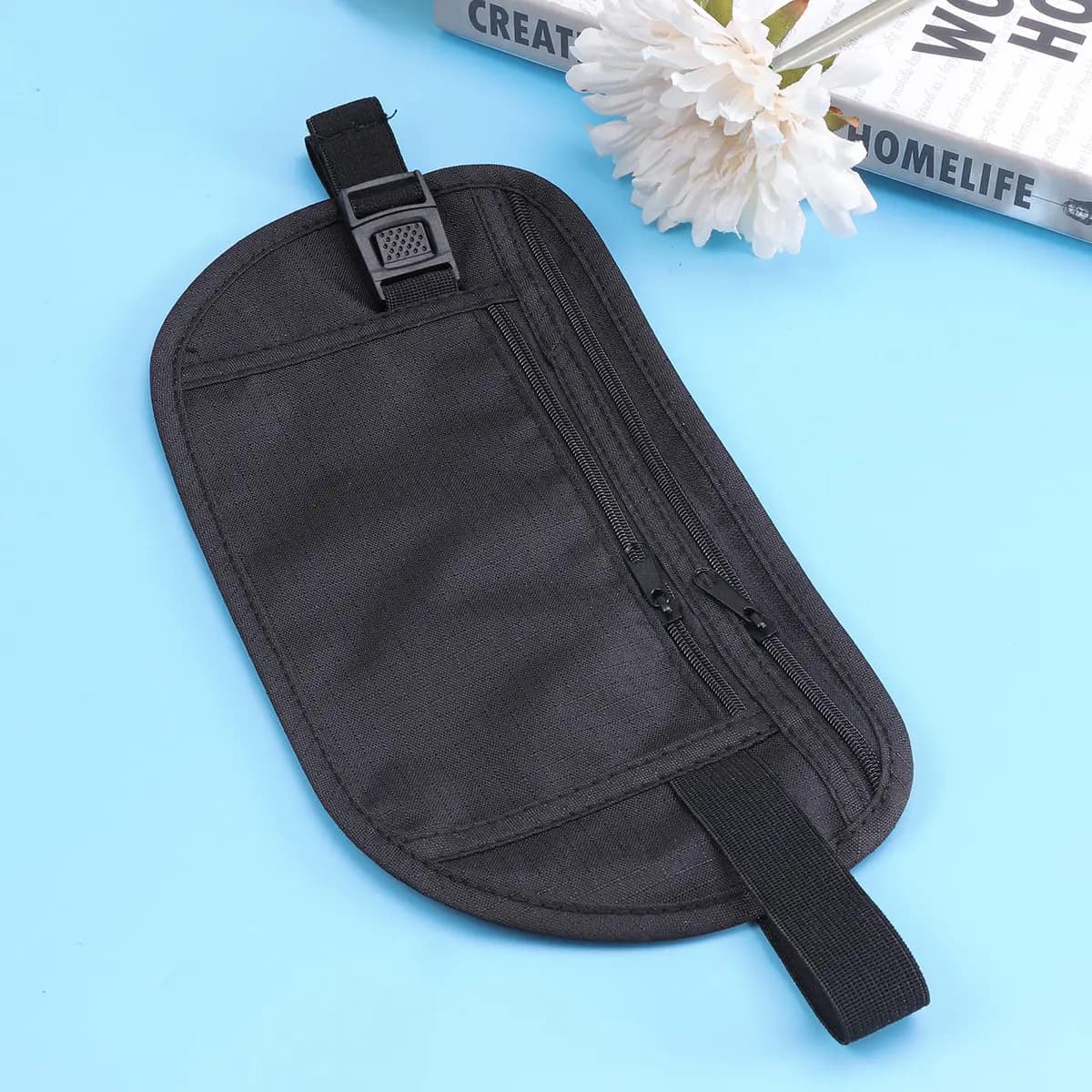 Marsupio Portasoldi Ultra Sottile Regolabile, Borsa da Corsa, Marsupio da Viaggio, Porta Cellulare per Sport all'Aperto, Nero