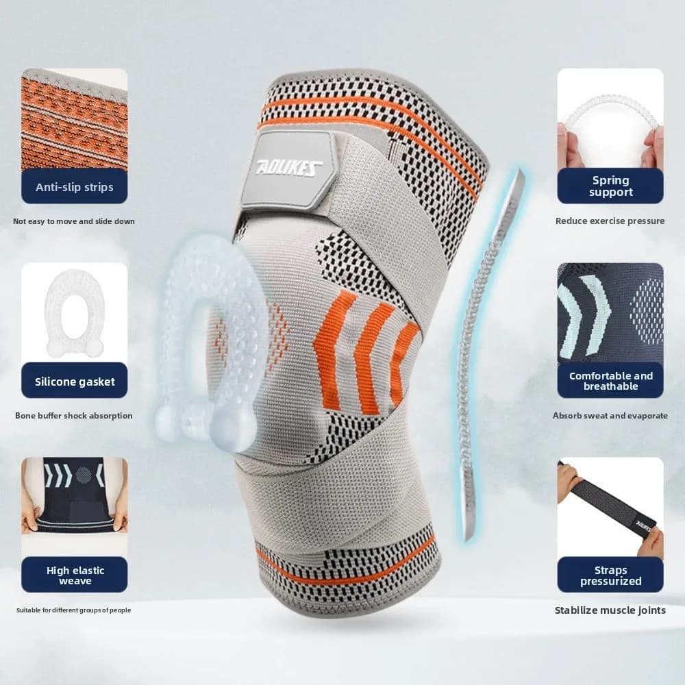 Supporto per Ginocchio da Basket con Molle e Cinghie in Silicone per Corsa, Ciclismo, Protezione Traspirante per Ginocchia, Sport all'Aperto