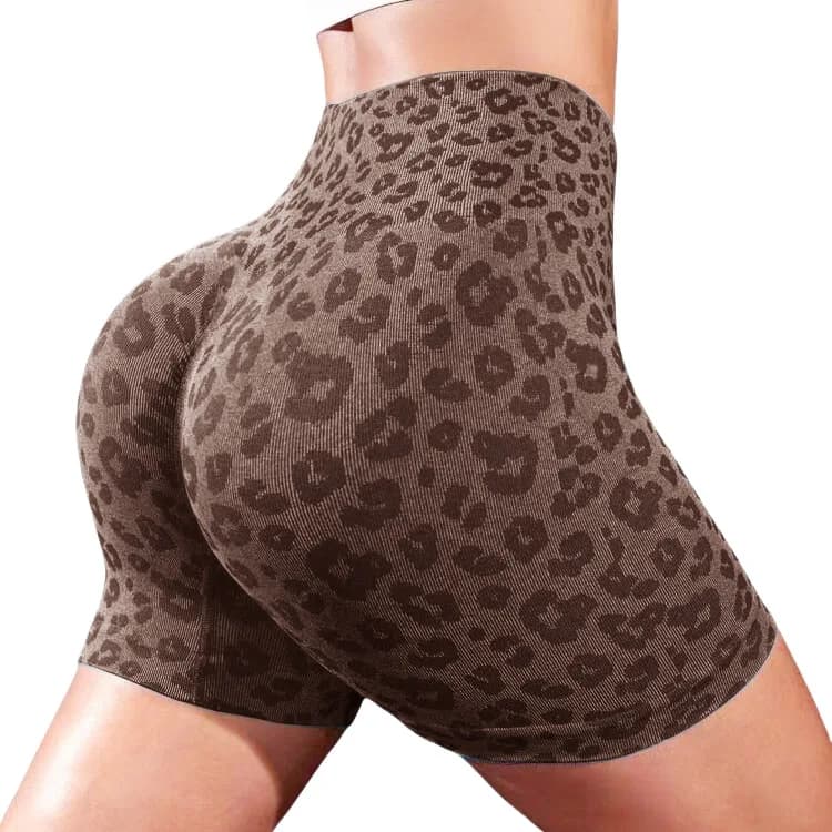 Collant per il sollevamento dell'anca color pesca con stampa leopardata da donna Pantaloncini a vita alta Leggings senza cuciture Pantaloni da yoga elastici da corsa per palestra sexy per il sollevamento dell'anca