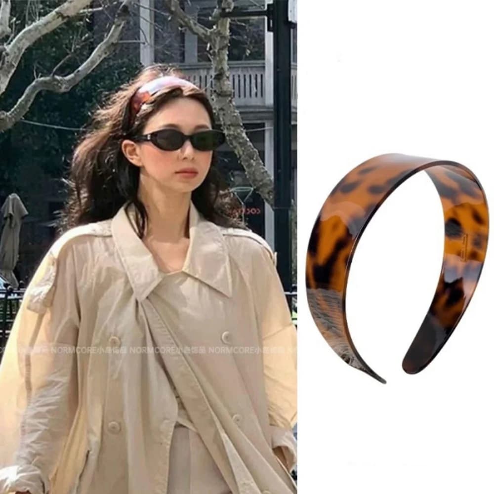 Fascia per Capelli in Acetato alla Moda, Stampa Leopardata Vintage, Antiscivolo, Cerchietto Largo per Donne e Ragazze, Accessori per Capelli da Festa