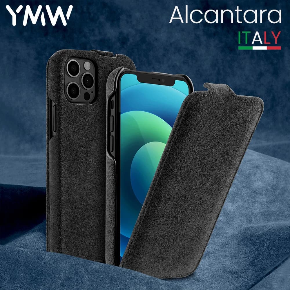 Custodia per cellulare Flip YMW ALCANTARA per iPhone 12 Pro Max mini 11 custodia per cellulare in pelle sintetica aperta verticale di lusso
