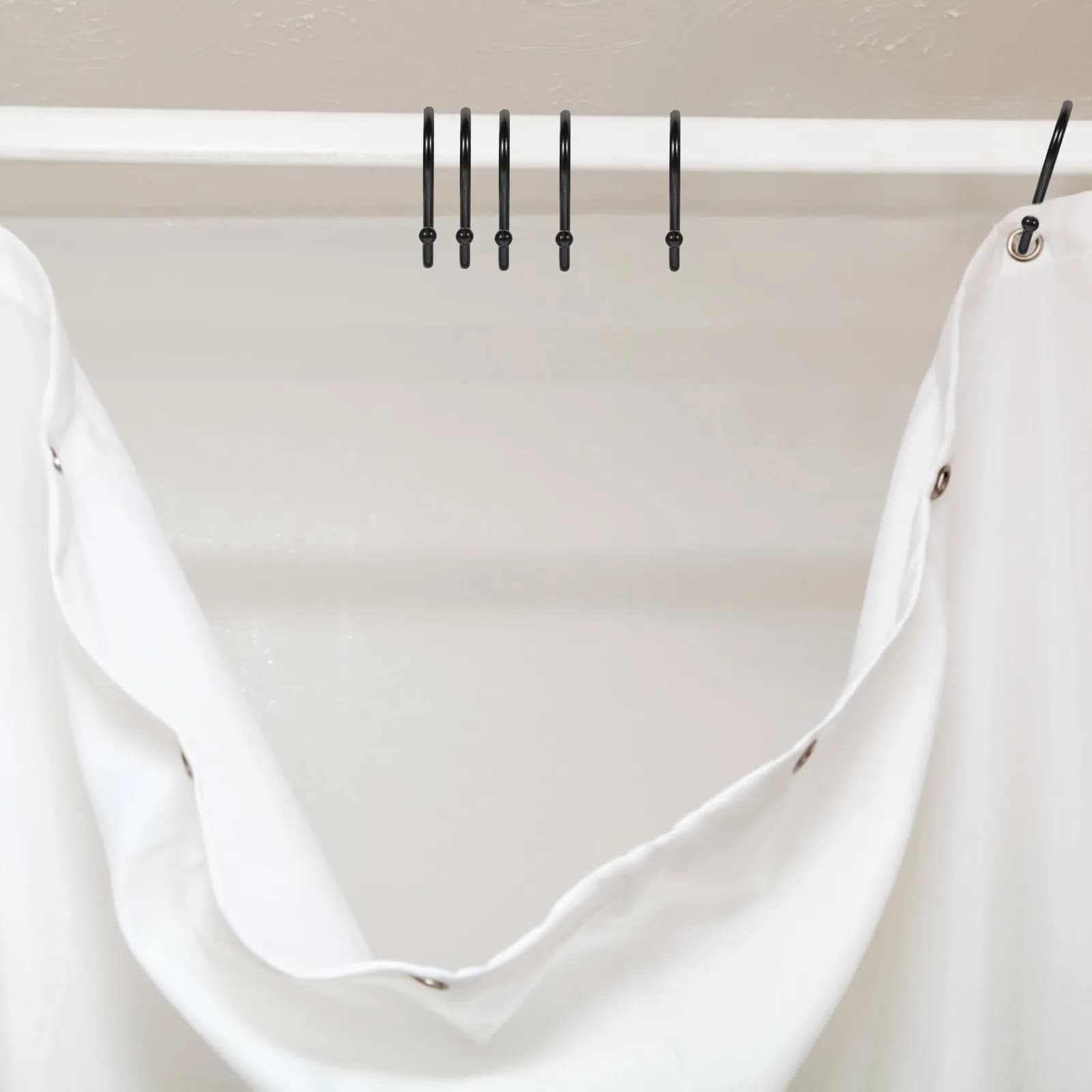 Set of 12 Hooks for S Shape Curtains in Zinc Alloy, Resistant, for Shower Rod, Fluid Sliding, Decorative Rings for Bathroom Curtains