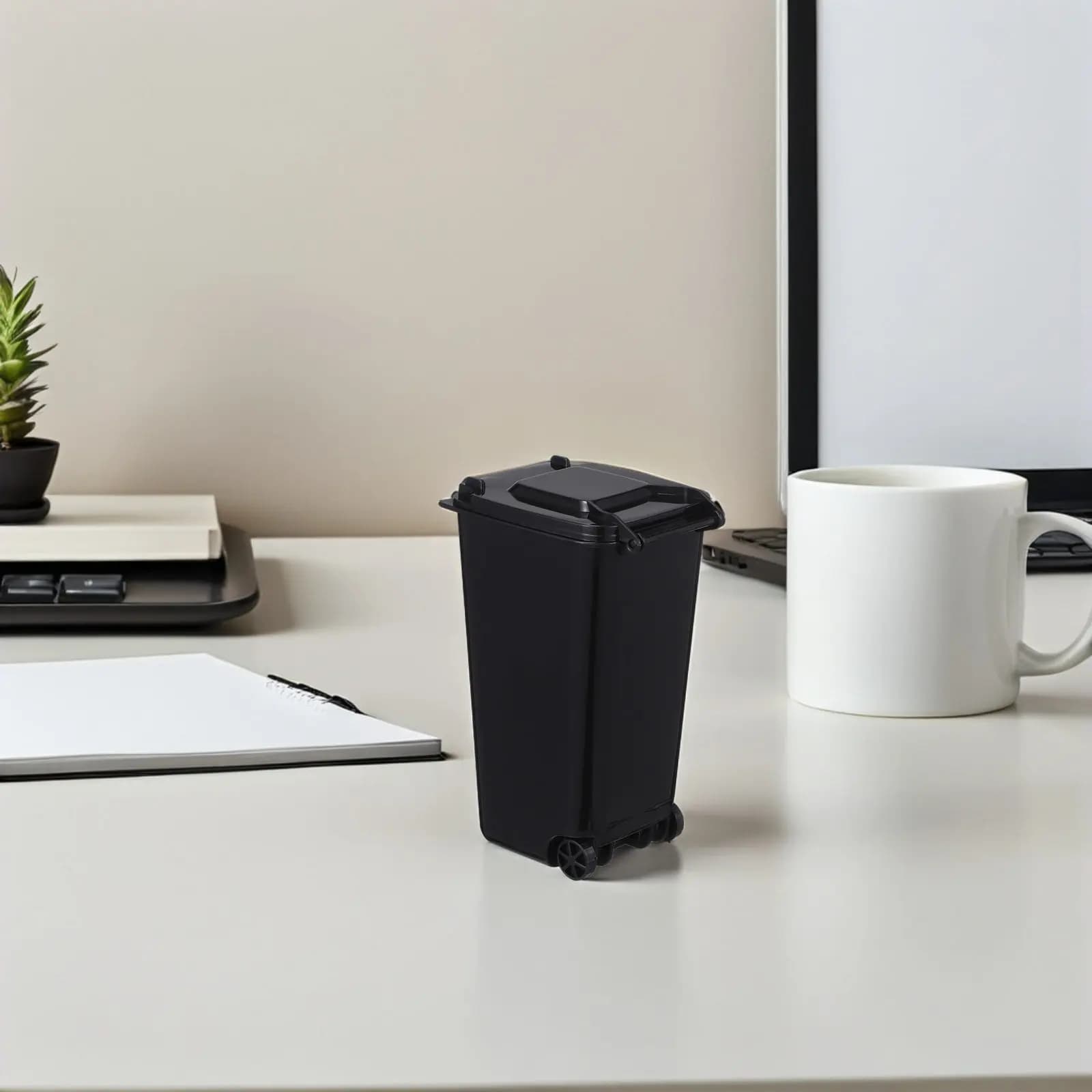 2Pcs Mini Desktop Trash Bin Plastic Small Wastebasket with Lid Portable Office Study Tabletop Rubbish Bin Odor Control