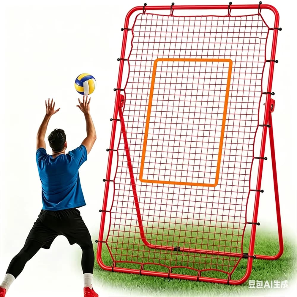 Rete di rimbalzo per pallavolo 5 angoli di rimbalzo regolabili Rete da pallavolo Rete per bordo di ritorno con rimbalzo posteriore, partner di lancio portatile rosso