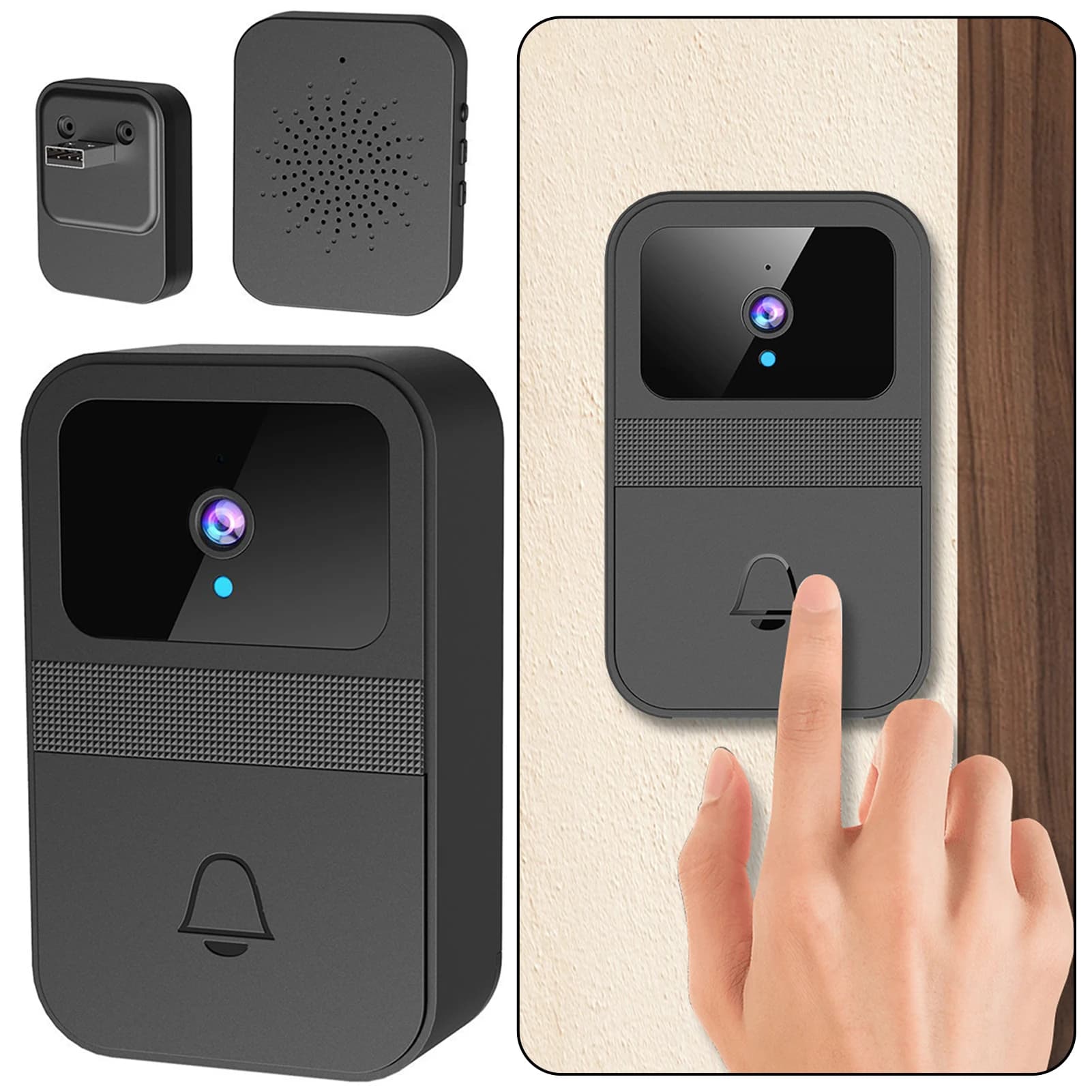 Campanello per porta con visione notturna HD per uso domestico con campanello video intelligente WiFi wireless per la sicurezza domestica