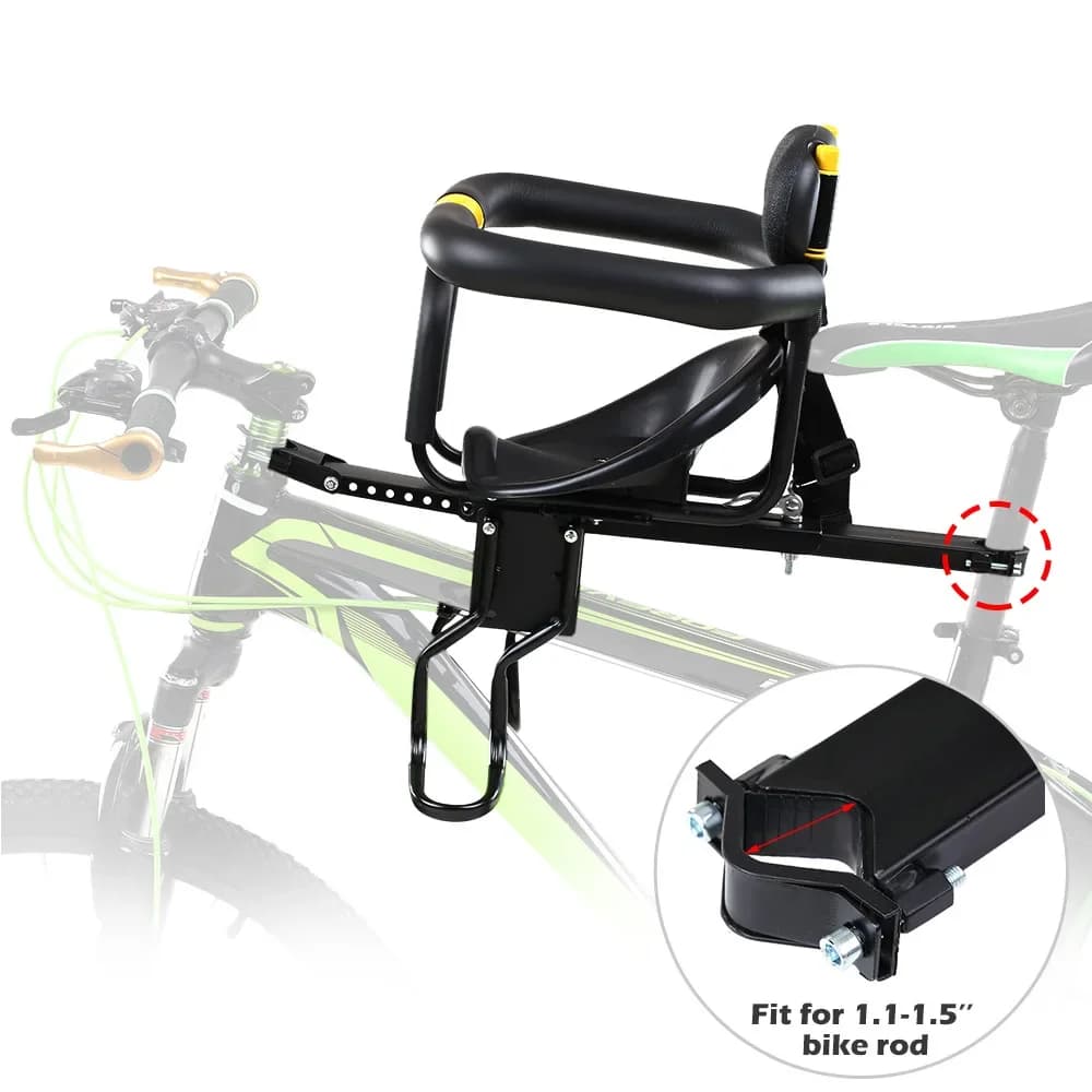 Seggiolino Universale Anteriore per Bicicletta per Bambini, Pieghevole e Regolabile, con Cintura di Sicurezza per Bici da Montagna e Pieghevoli