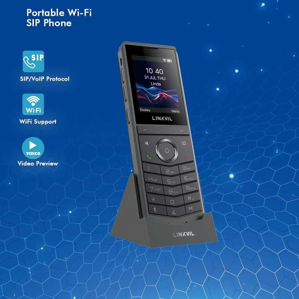 LINKVIL Wireless WiFi SIP VoIP Videotelefono portatile Spina americana portatile per ufficio, casa, hotel - Telefono SIP portatile Fanvil audio