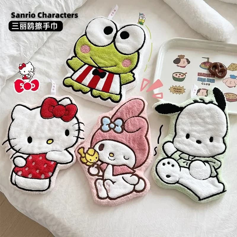 Asciugamano da Mani Hello Kitty a Doppio Strato in Spugna di Corallo Assorbente, Asciugamano da Appendere per Casa e Viaggio, Regalo per Bambini