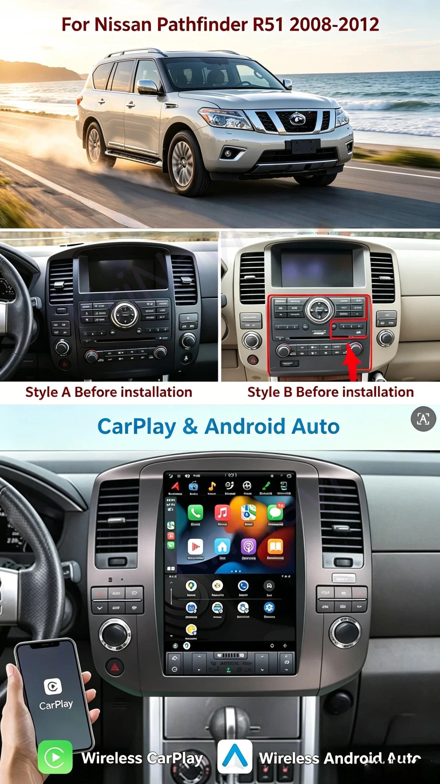 12.1" Android 14 For Nissan Navara D40 Nissan Pathfinder R51 2008-2015 Car Multimedia Player Head Unit Tesla Style Touch Screen