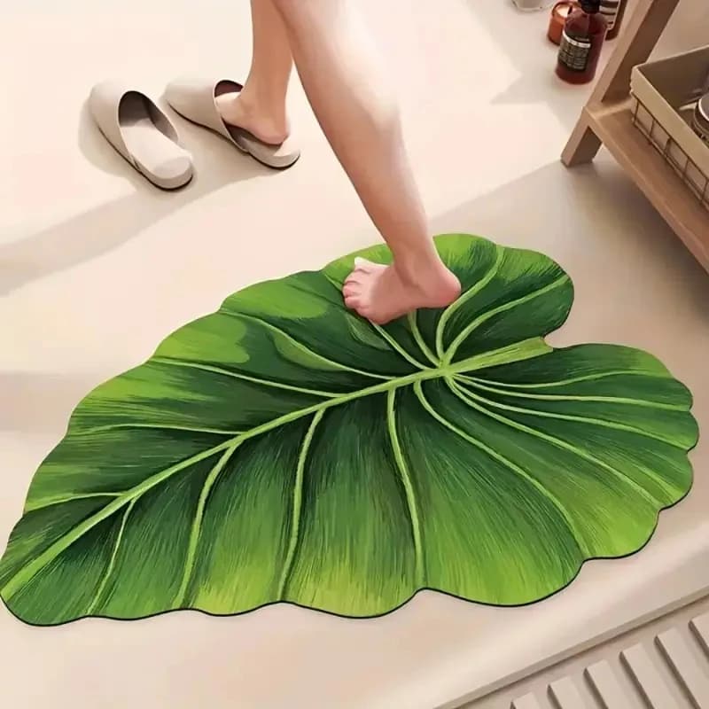 Tappetino da bagno VIKAMA Green Leaf, tappetino da doccia idroassorbente, ad asciugatura rapida, lavabile, tappetino antiscivolo per porta d'ingresso, decorazione per la casa
