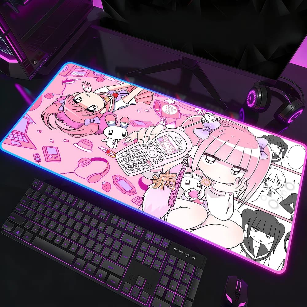 Simpatico tappetino per mouse M-Menhera Chan, impermeabile, con luce LED RGB, tastiera da gioco colorata, copertura antiscivolo, superficie per tappetino da scrivania