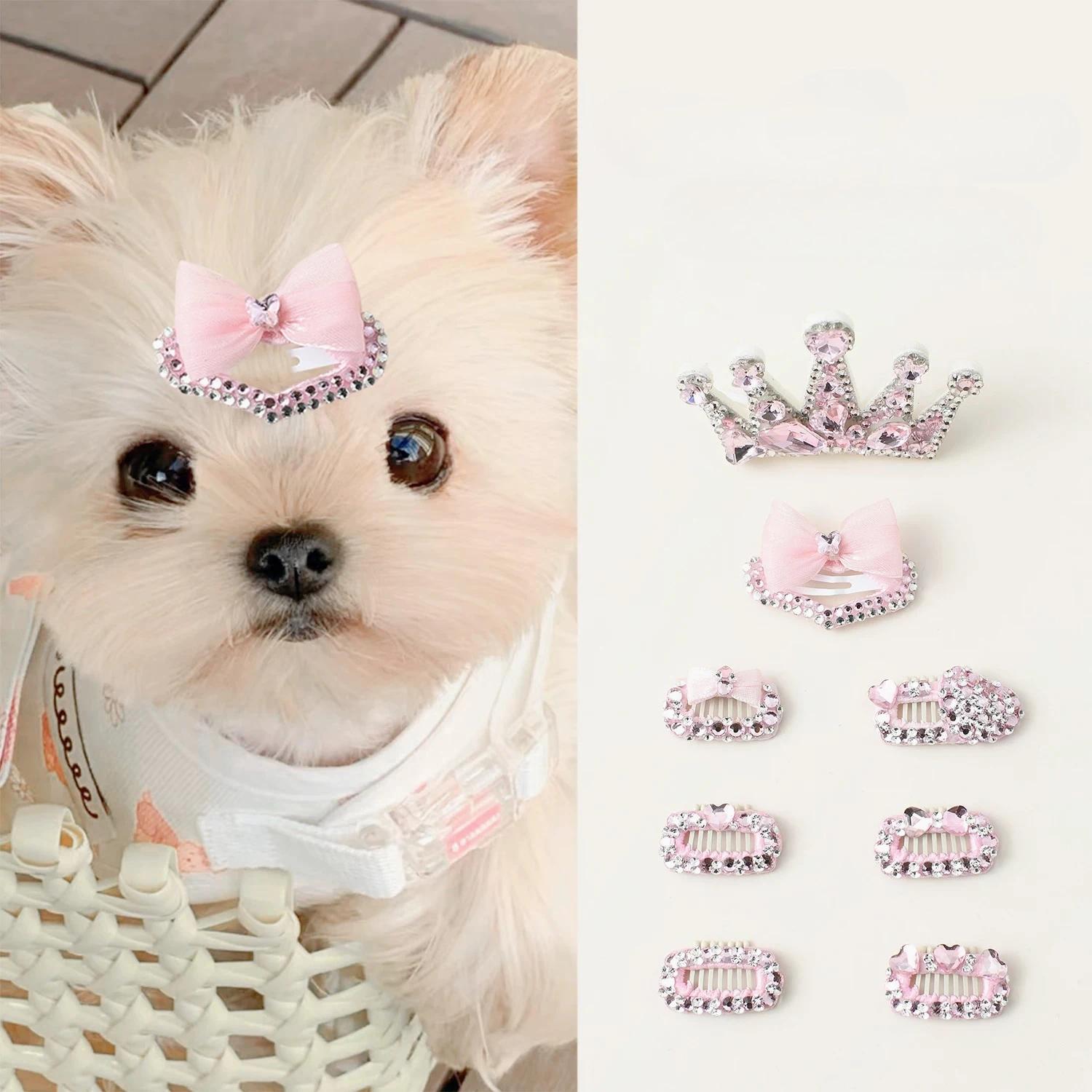 Pet Dog Hairpin Fine Crystal Crow Bow BB Hair Clips For Puppy Dog Chihuahua Yorkshire Pet Gromming Supplies Hairwear Accessories