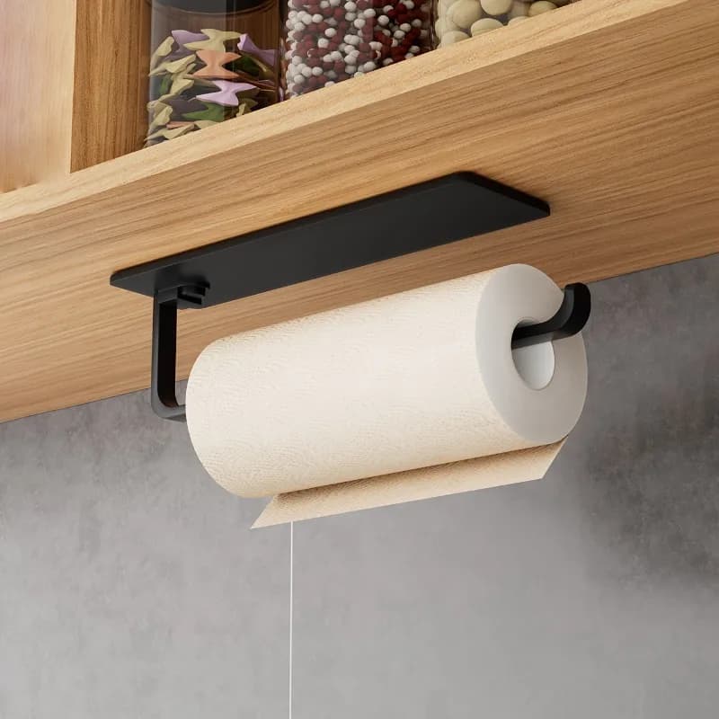 Black No Drill Self-Adhesive Wall Mounted Tissue Box & Towel Rack for Kitchen Bathroom RV, Toilet Paper Wrap Towel Holder