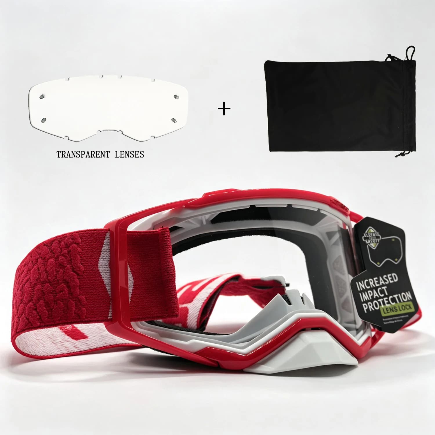 Premium Motocross Ski Cycling Goggles Set Anti-Impact HD UV400 Replaceable Lens Helmet Compatible for Outdoor Offroad Sports