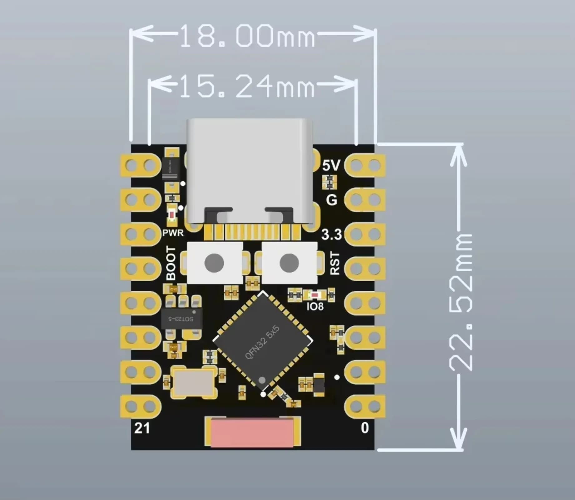 DIYmall Scheda di Sviluppo Super Mini ESP32-C3 con Antenna 2.4G, WiFi+BT 5.0 per Progetti IoT/Arduino
