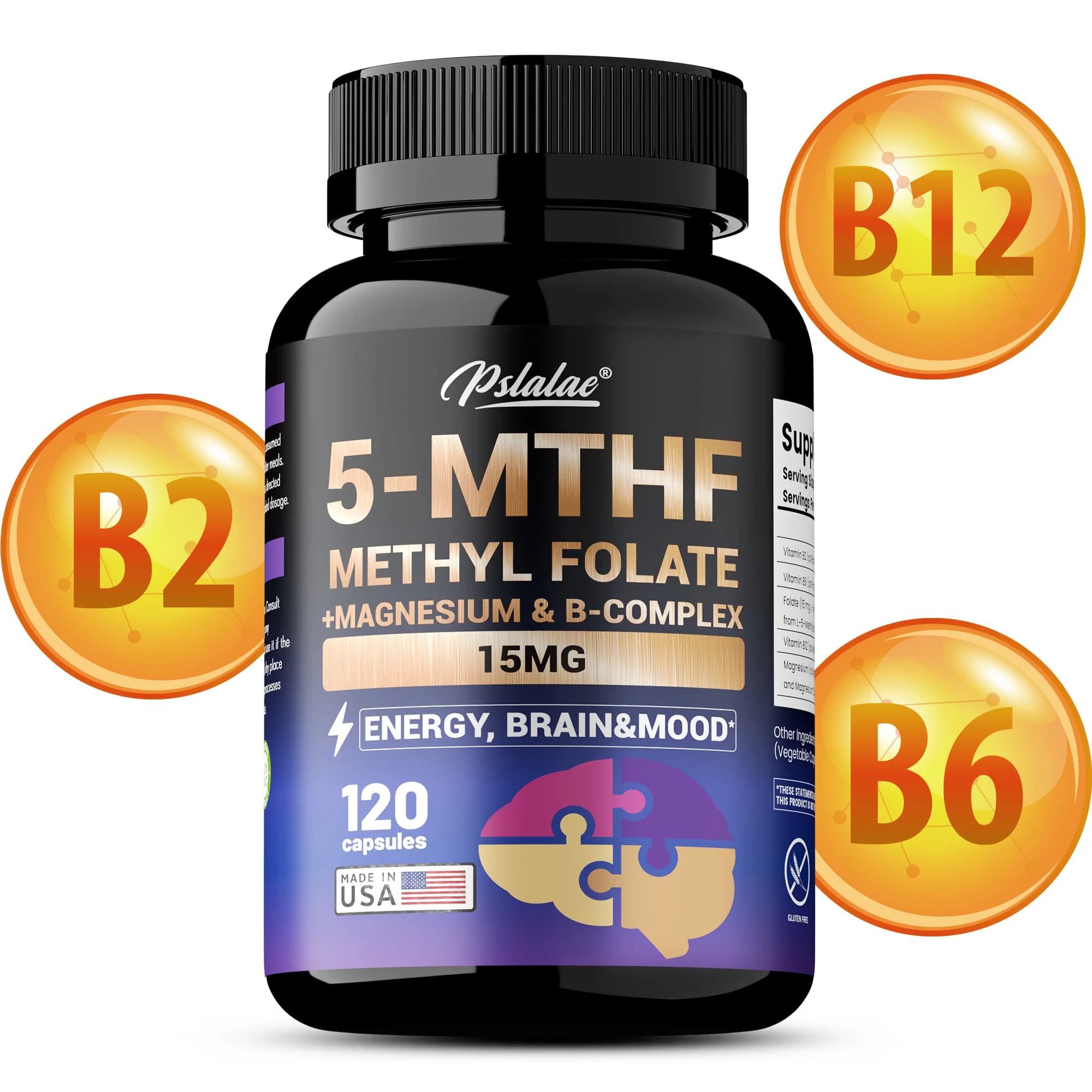 5-MTHF Metilfolate Integrator - Improves Cognitive Functions, Boosts Memory, Concentration and Menthral Clarity, Energy, Brain and Mooring Support