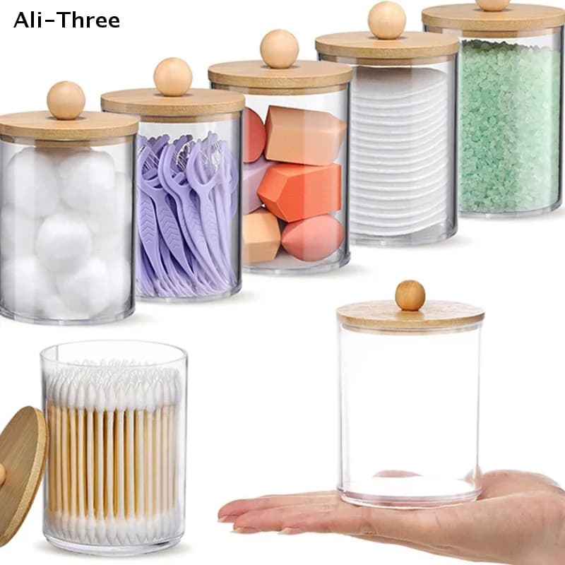 Contenitore in Acrilico con Coperchio, Dispenser Trasparente, Organizzatore per Trucchi, Barattolo per Bagno, Organizzazione e Conservazione