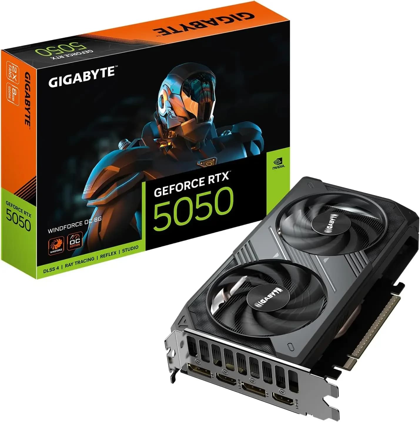 GeForce RTX 5050 WINDFORCE OC 8G Graphics Card, 8GB 128-bit GDDR6, PCIe 5.0, WINDFORCE Cooling System, GV-N5050WF2OC-8GD Video C