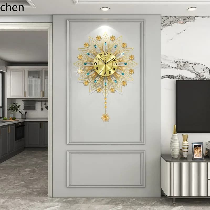 TQH-i7.7 European-style light luxury clock, wall clock for living room, high-end home decoration, peacock wall clock