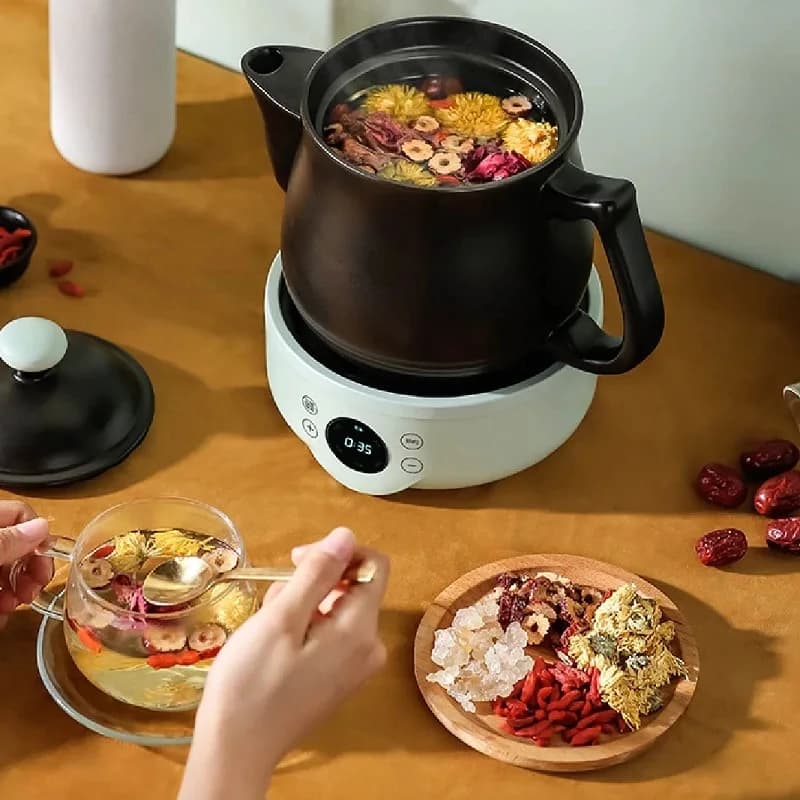1.8L Stufato Elettrico Pentola 9.5h Appuntamento Split Ceramica Bollitore Salute Multifunzione Medicina Cinese Zuppa Pentola Auto Tenere Al Caldo