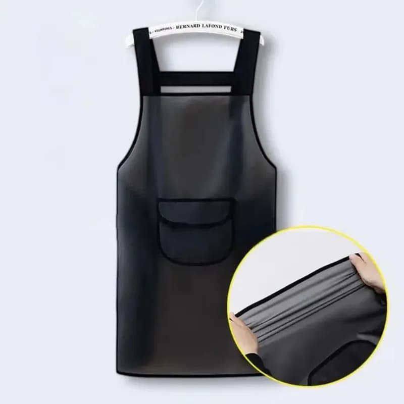 Transparent Black PVC Waterproof Kitchen Apron Oil Resistant Household Work Apron Dirt-Proof Cleaning Aprons for Practical Use