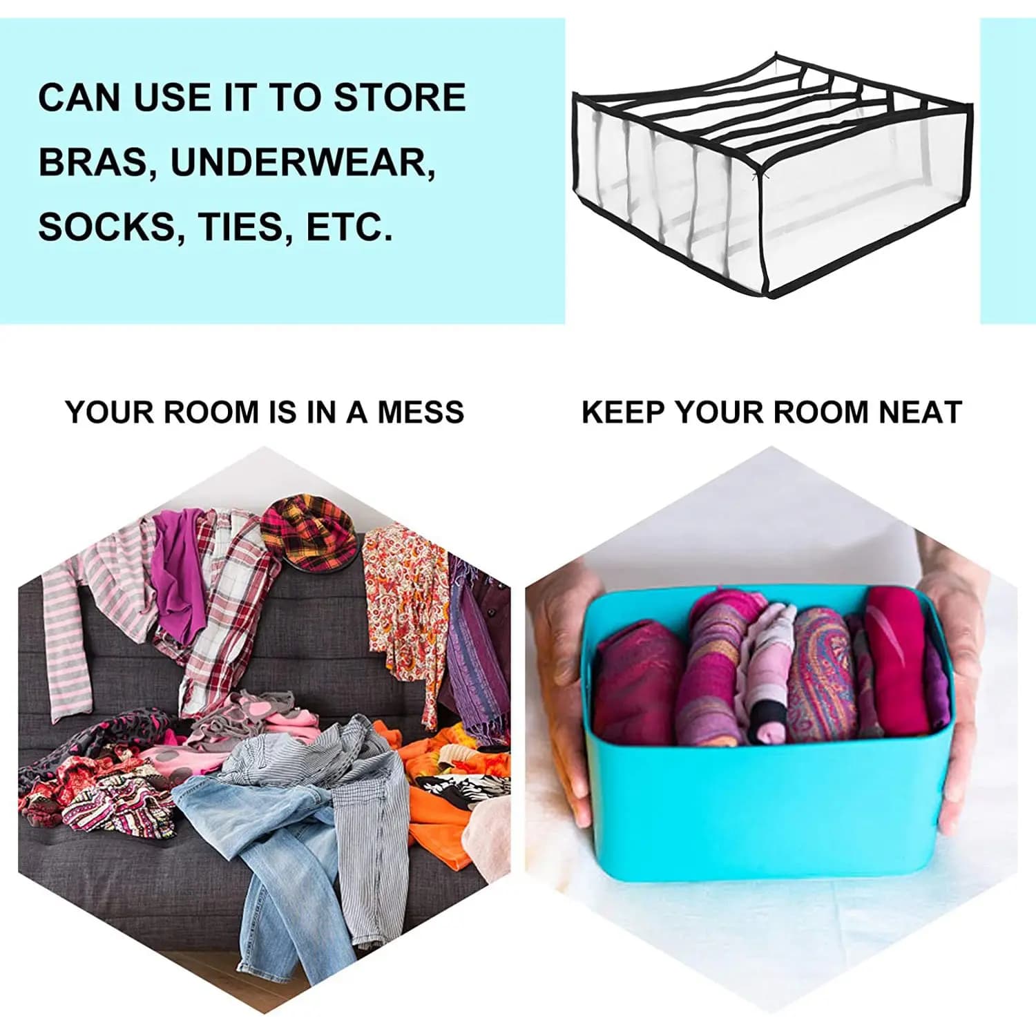 ABVC Closet Underwear Storage Box Drawer Partition Socks Storage Box