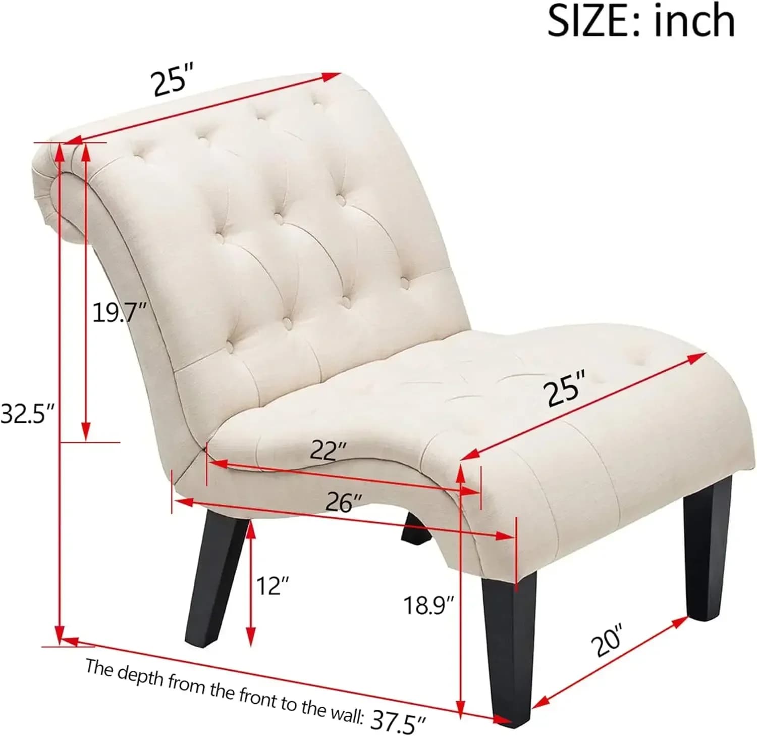 Set di 2 Sedie Accent per Soggiorno, Sedie Imbottite Trapuntate per Camera da Letto, Sedie Laterali Curve Senza Braccioli con Gambe in Legno, Tessuto in Lino