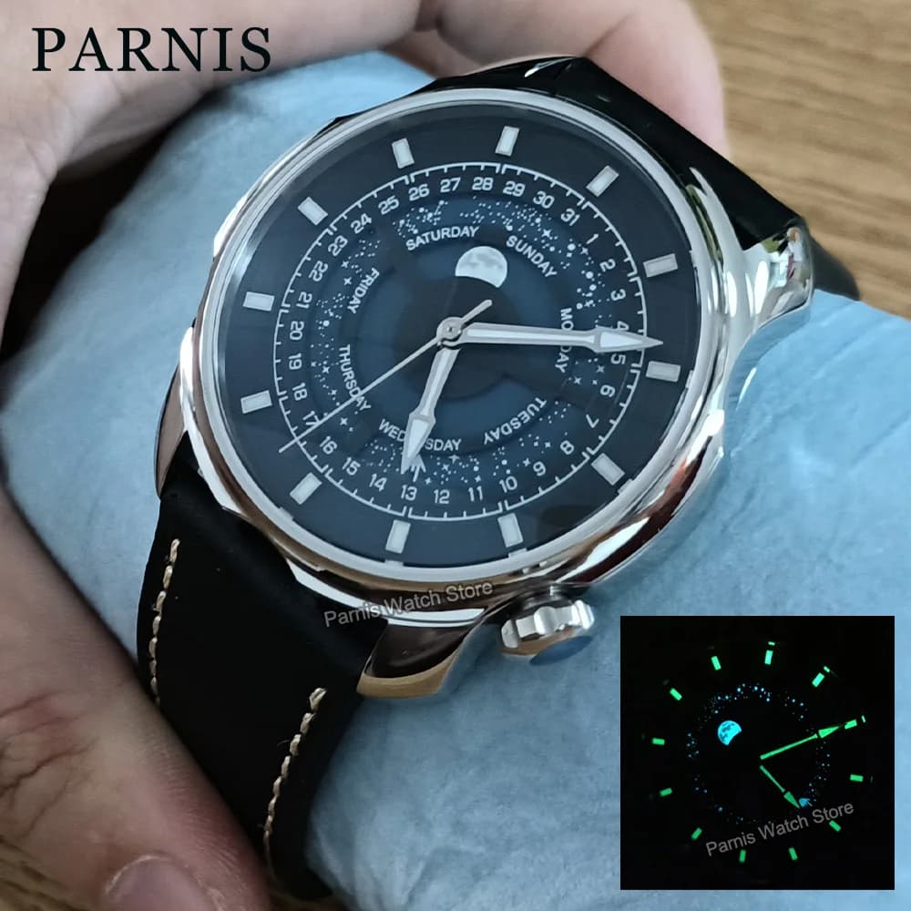 Orologio automatico da uomo in acciaio inossidabile Parnis blu romantico cielo stellato quadrante zaffiro da 42 mm