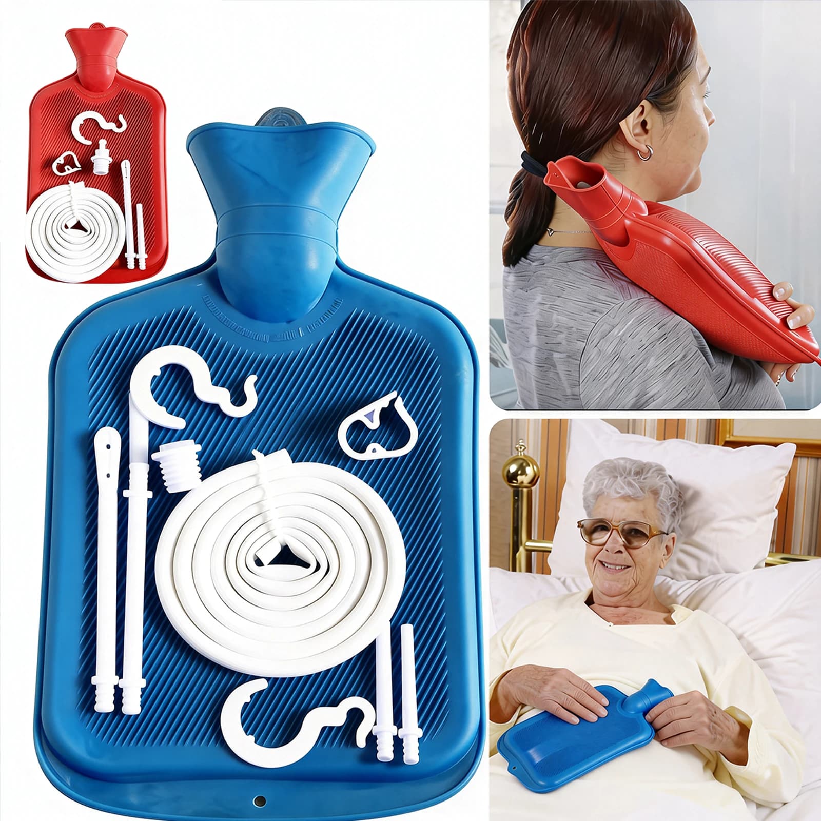 6Pcs Enema Bag Kit Rubber Enema Cleaner Includes 2L Hot Water Bottle 4.9ft Hose Controlled Water Flow Valve 2 Syringe Pipe Hook