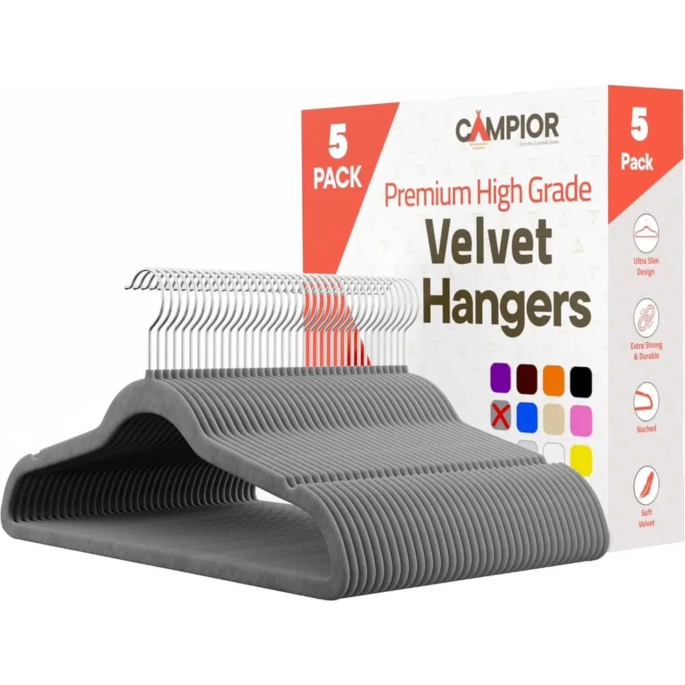 Heavy Duty Velvet Hangers 5 Pack with 360 Swivel Hook, Non Slip Space Saving Design for Crease Free Clothes and Closet Organization, 11 lbs Capacity Smooth Velvet Finish