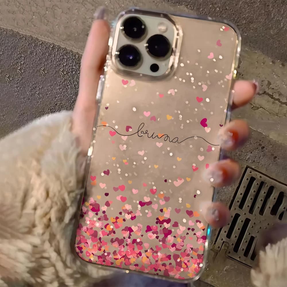 Luxury Romantic Love Clear Glitter Phone Case For iPhone 17 15 13 16 12 11 14 Pro Max 17 Air XR X 16e Cases Shockproof TPU Cover