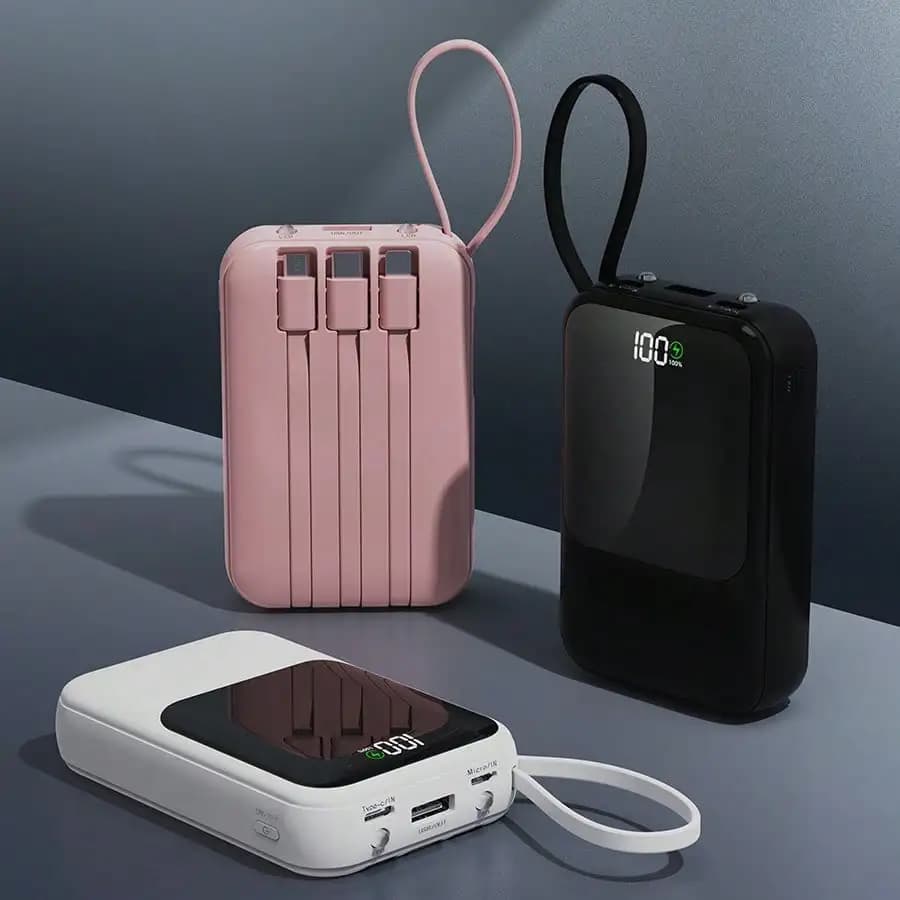 Pink Stylish 10000mAh Magnetic Wireless Power Bank With 3 Built-In Fast Cables & LCD Display 22.5W Portable Charger Compatible With Iphones 16/15/14/13 & Android With Carrying Strap For Travel Hiking Daily Commute Valentine's Day Gift