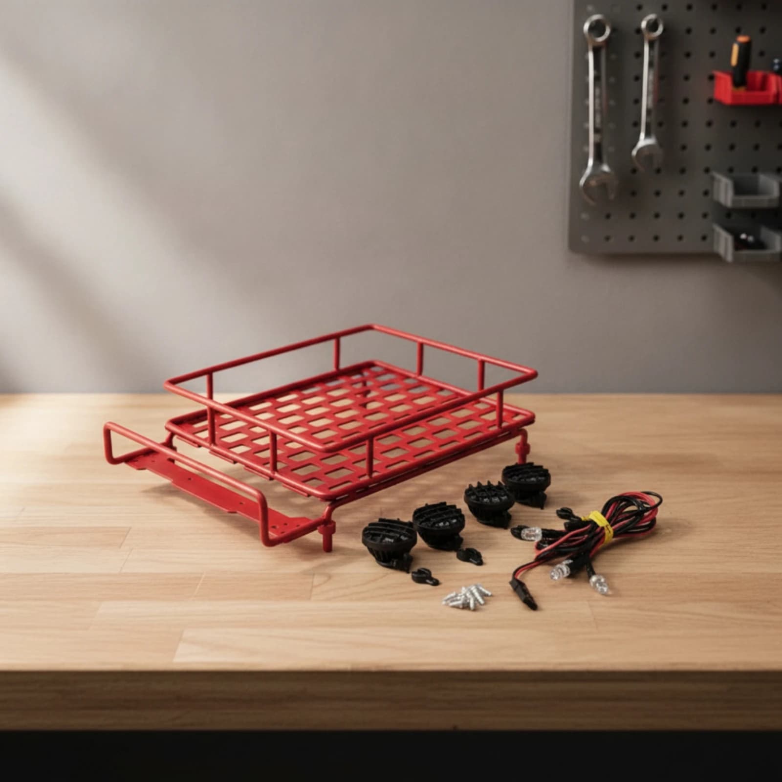 RC Roof Rack with Light Bar Rectangular RC Car Luggage Carrier with Light Bar Roof Rack Luggage Carrier Easy to Install