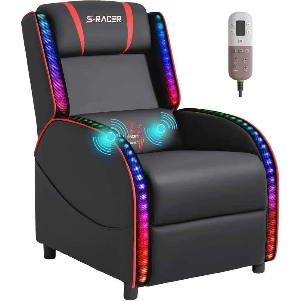 Poltrona Reclinabile da Gaming con LED e Massaggio, Stile Racing, Comoda e Ergonomica per Soggiorno e Home Theater (Rossa)