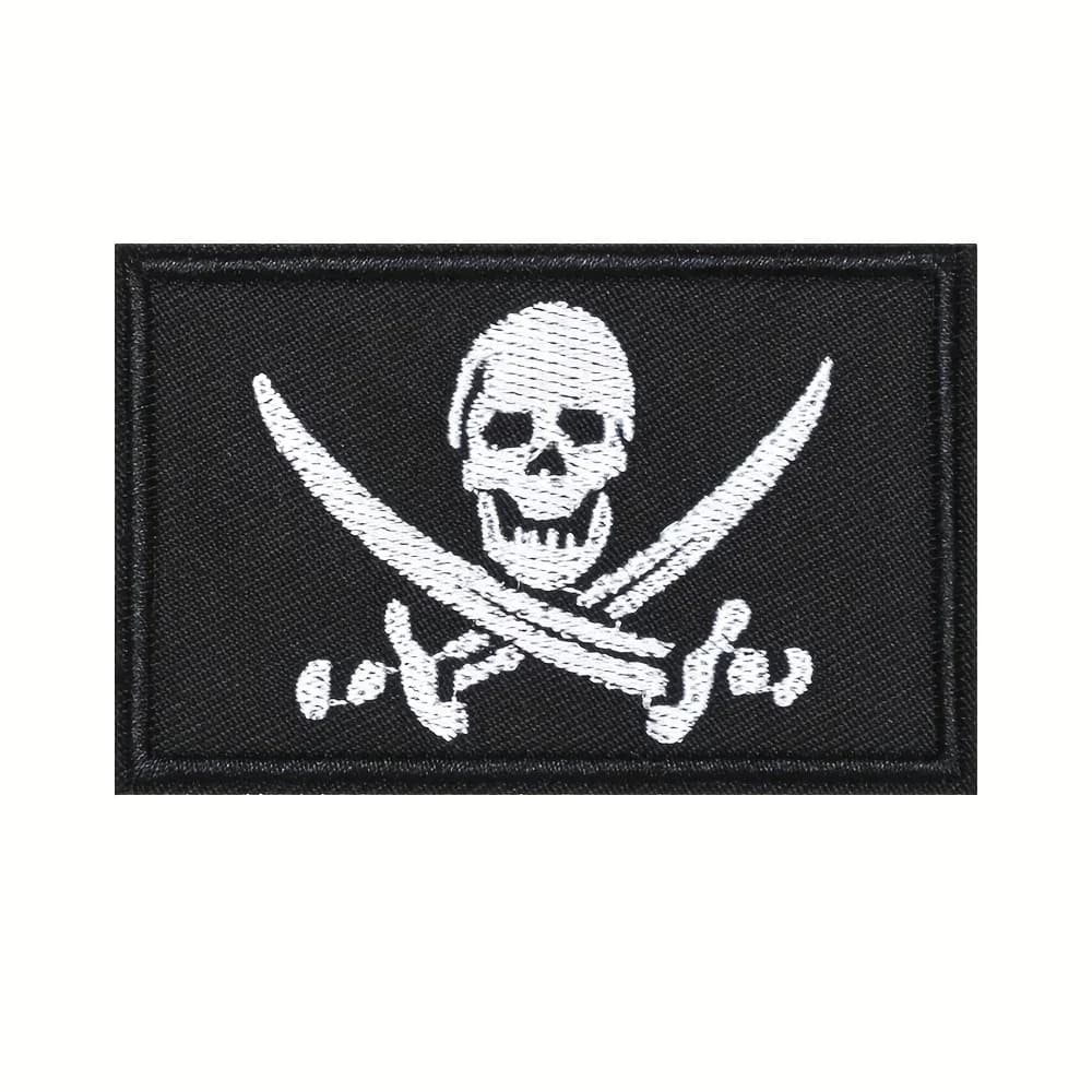 toppa 1 pz teschio bianco bandiera pirata ricamo Velcros Patch - Hook & Loop Morale Applique per gilet, cappello, giacche, zaini Molle