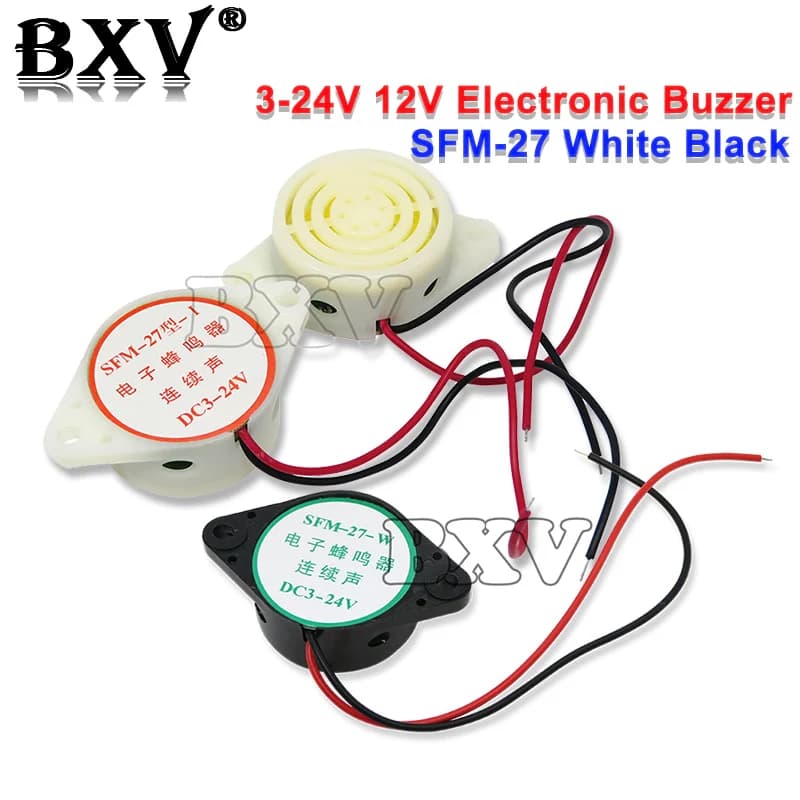 1PCS SFM-27 Alarm High-decibel 3-24V 12V Electronic Buzzer Beep Alarm Intermittent Continuous Beep For Arduino White Black
