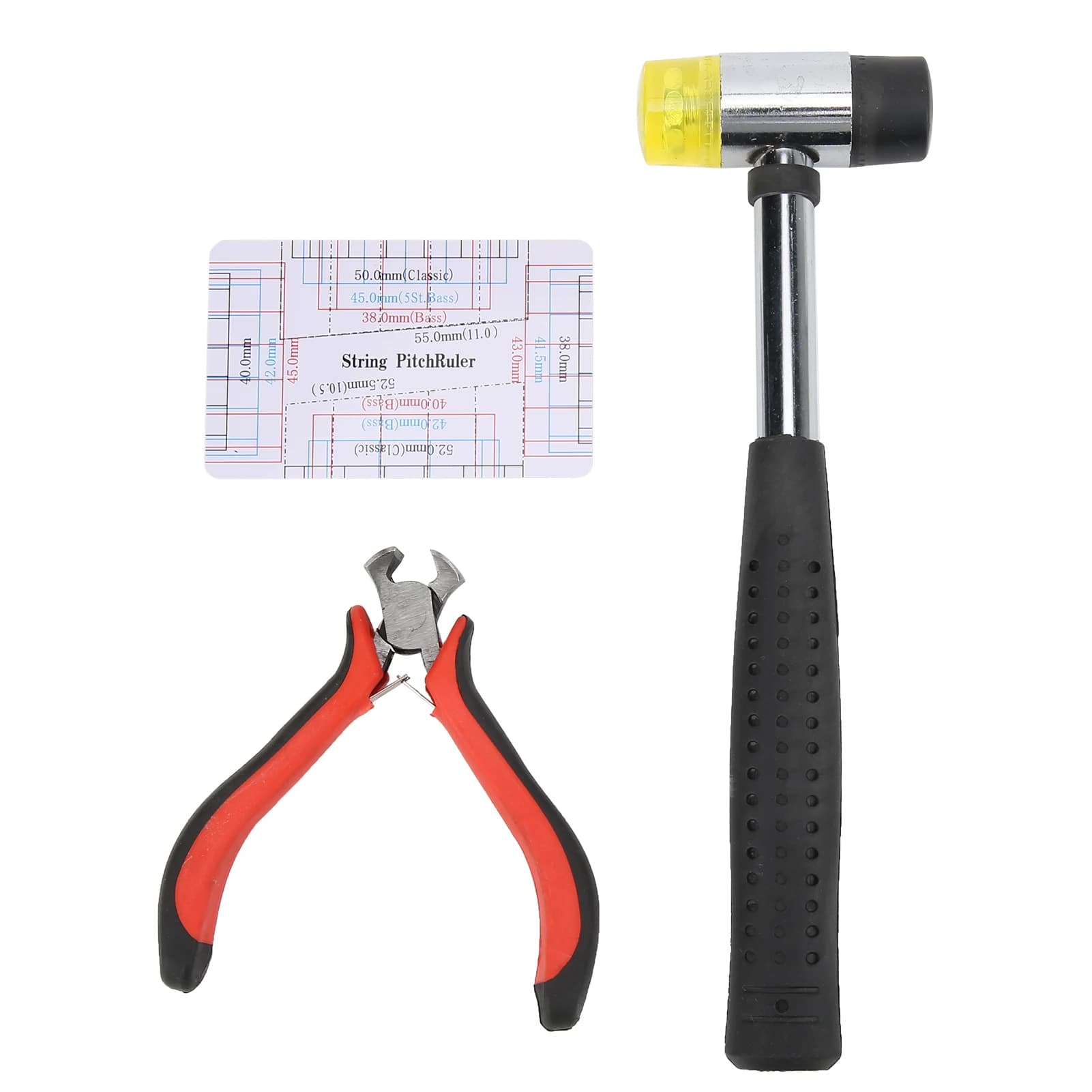 Set di strumenti per la riparazione della chitarra Manico ergonomico resistente ai urti con kit di martello a doppia testa per calibro righello per azione di corde per basso