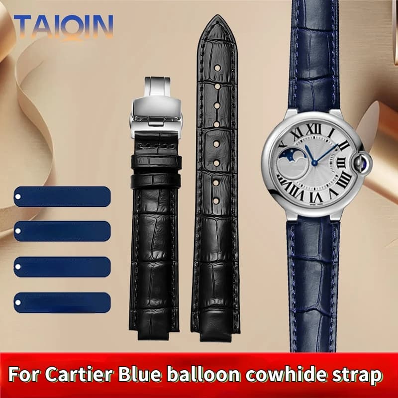 14-8mm 16-8mm 18-11mm 20-12mm 22-14mm Uomo donna Cinturino in vera pelle per Cartier Blue Balloon Bracciale Orologio cinturino in pelle di vacchetta