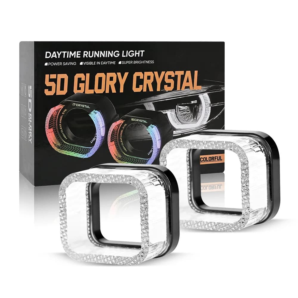 Car LED daytime running light 1.5 inch universal 5D angel eye devil eye lens colorful belt steering colorful marquee