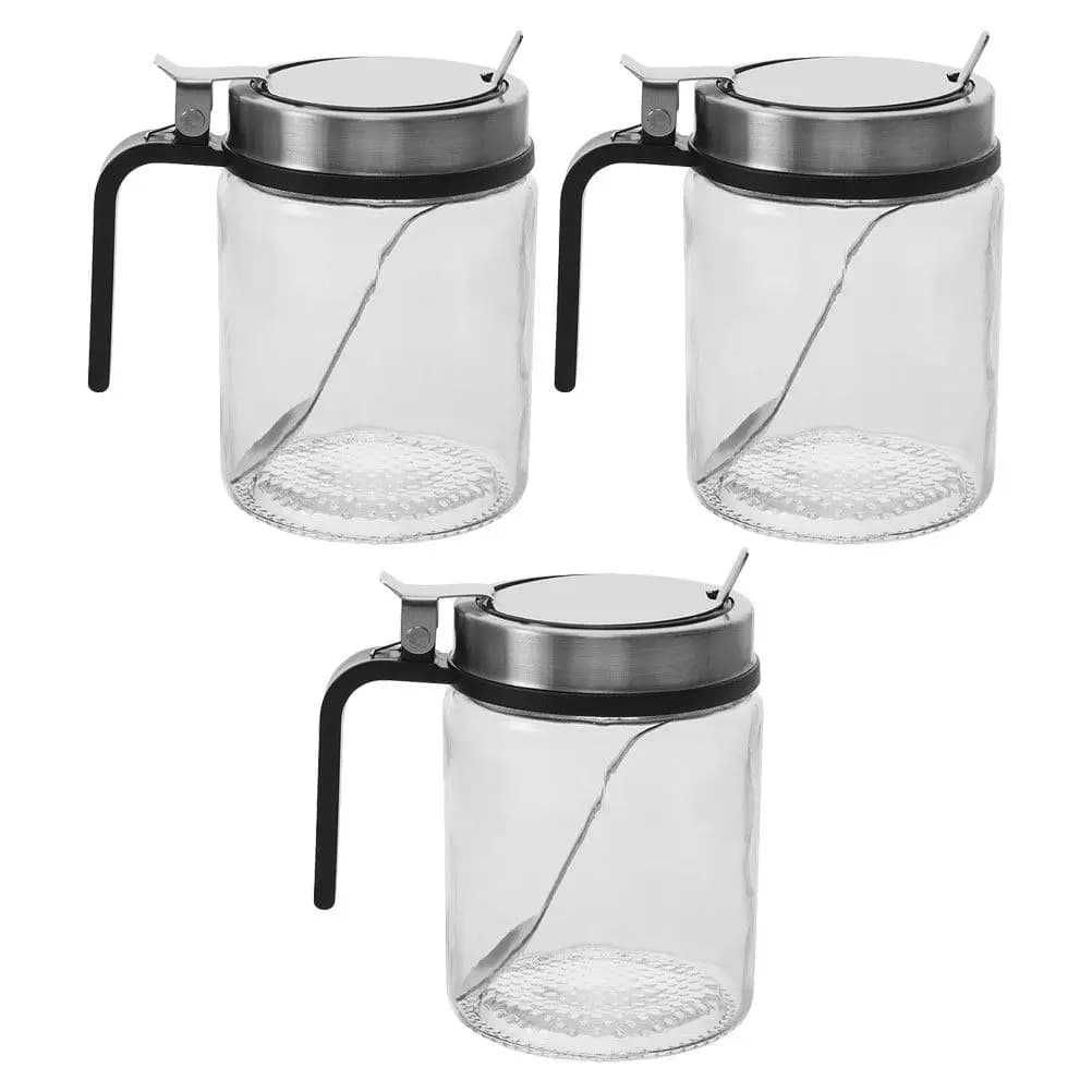 Set di 3 Barattoli per Spezie in Acciaio Inox, Contenitori in Vetro per Sale e Pepe, Organizzatore per Condimenti da Cucina