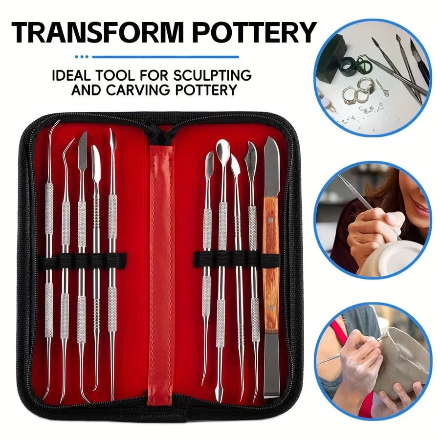 10PCS Stainless Steel Wax Carving Tools Set for Jewelry Mold Making Kit Sculpting Tools with Case for DIY Art Craft Gift