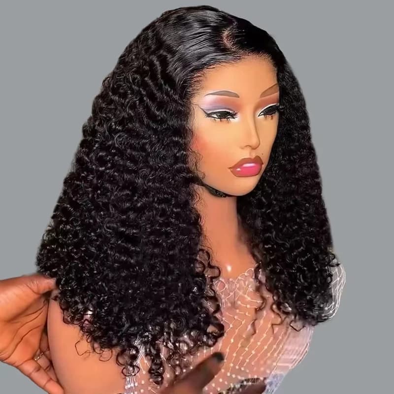 Deep Wave 13x4 Lace Frontal Bob Wig 220 Density Human Hair Wigs Brazilian Pre Plucked Virgin Hair Water Wave Invisible Lace Wig