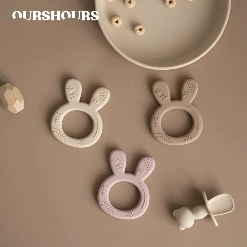 Cartone animato coniglio bambino morbido Silicone massaggiagengive anello BPA libero neonato masticare giocattolo sensoriale commestibile bambino giocattoli per la dentizione roba per bambini